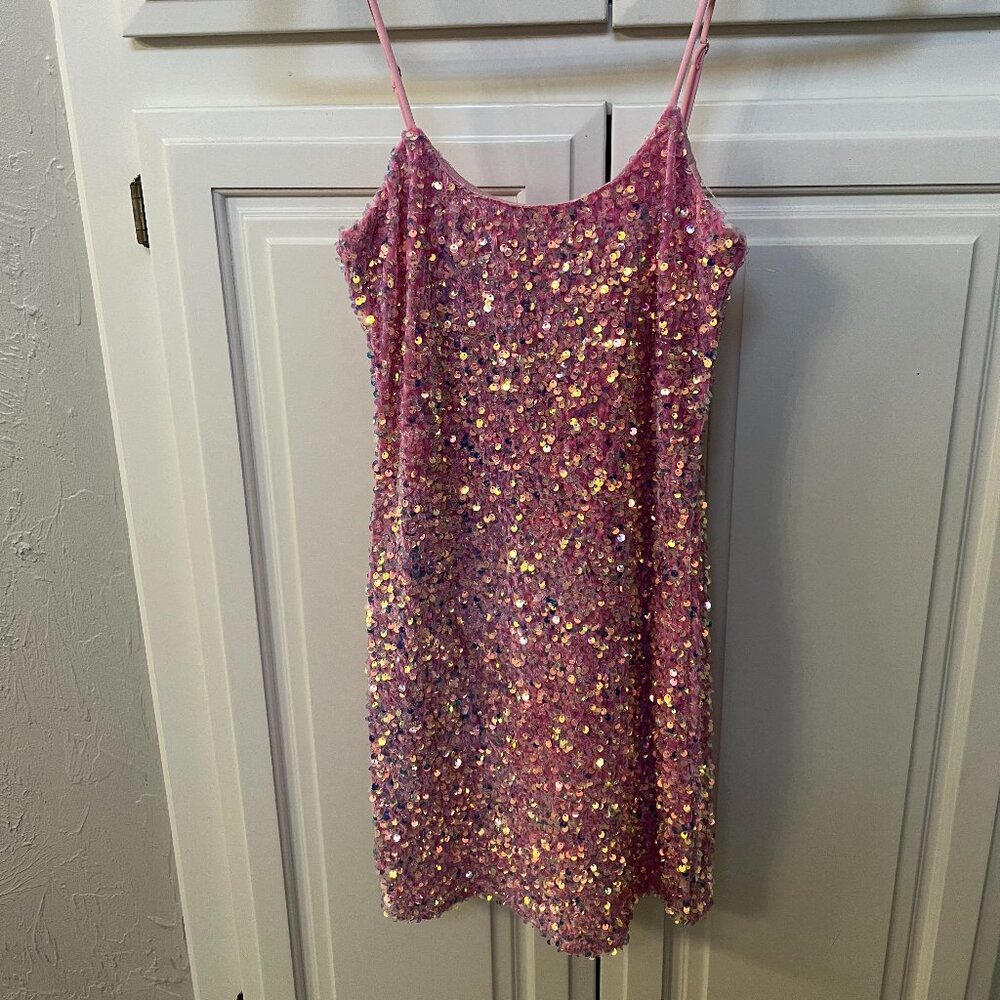lucy in the sky pink sequin dress - s